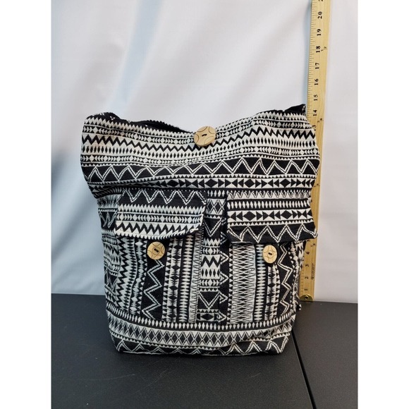 Tribe Azure Shoulder Bag Womens Black White Aztec Cotton Handcrafted Closure Zip - Picture 2 of 10